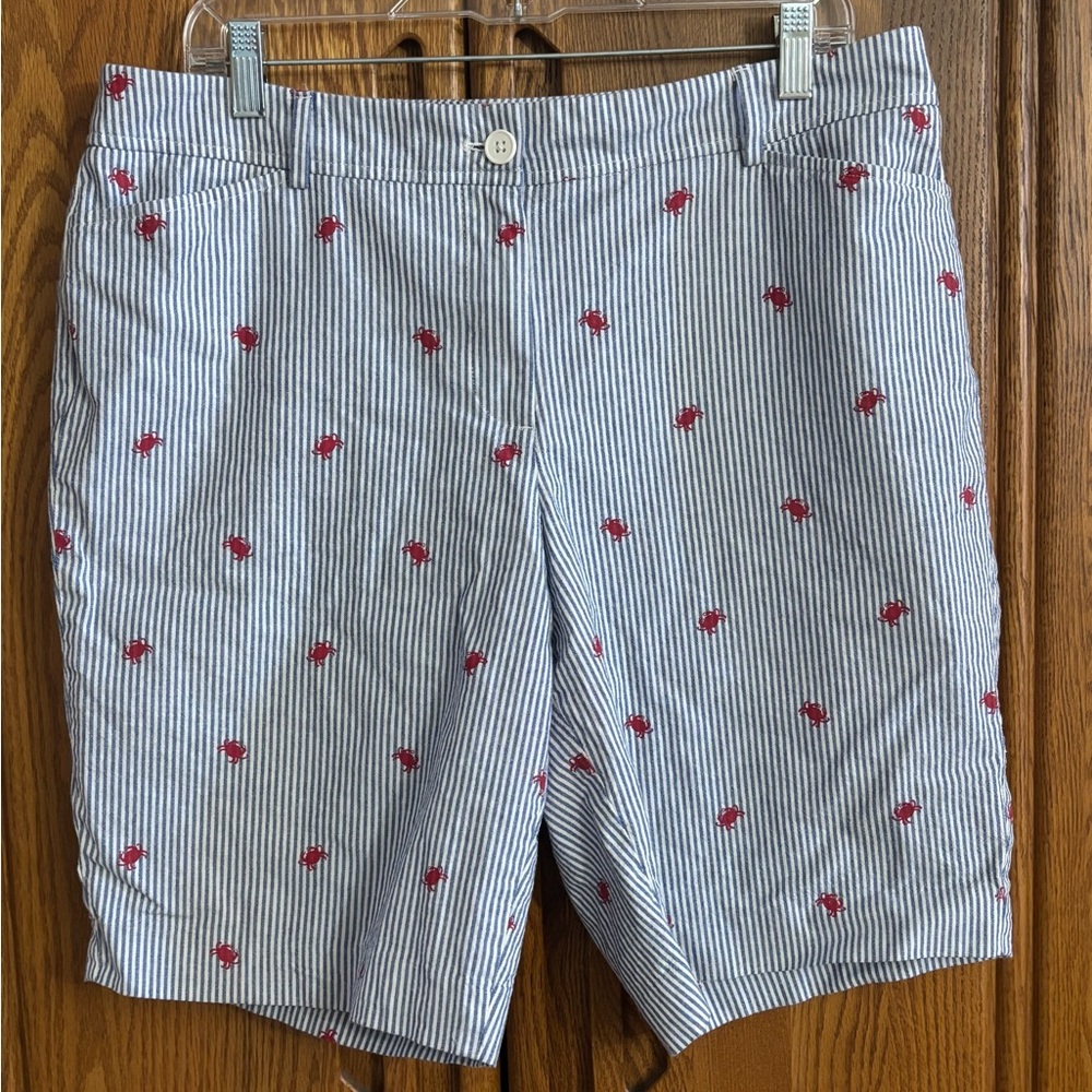 Talbots Blue and White Striped Shorts with Red Accents